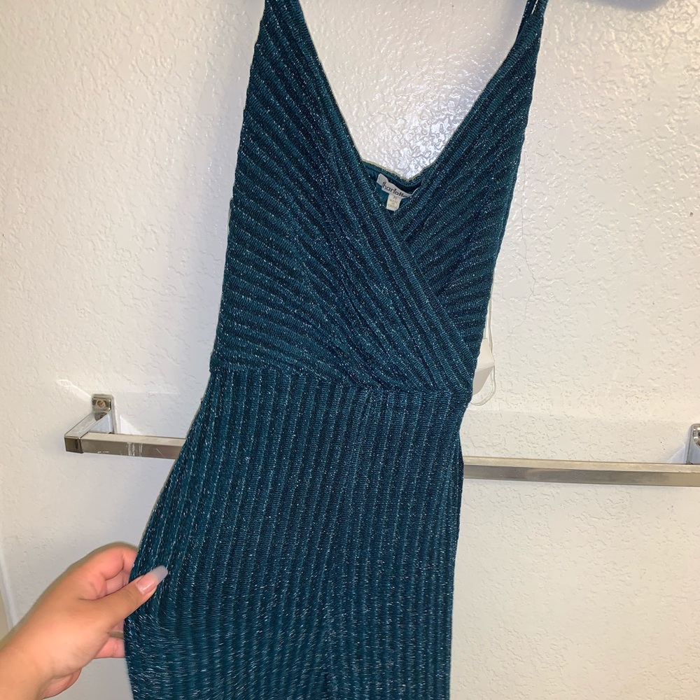 Teal jumpsuit with tie
